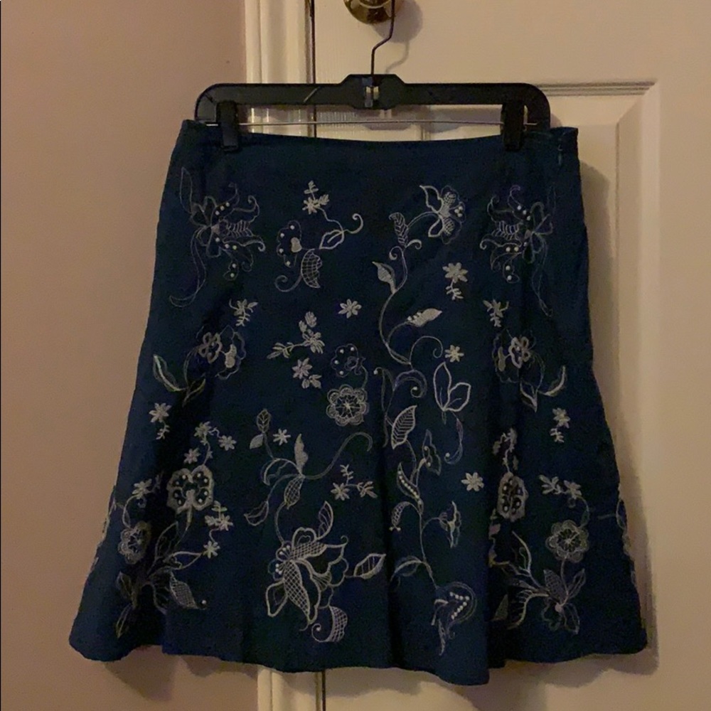 Ann Taylor blue skirt with white stitching